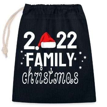 2022 family christmas - Sac cadeau en coton avec cordon (25 x 30 cm) - bleu marine - Devant