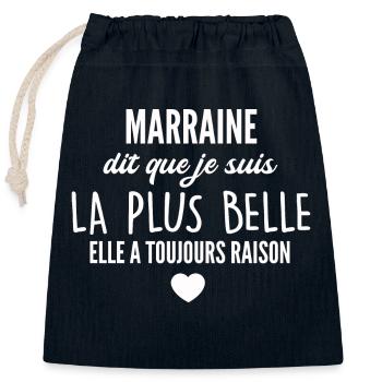 marraine dit que je suis la plus belle - Sac cadeau en coton avec cordon (25 x 30 cm) - bleu marine - Devant