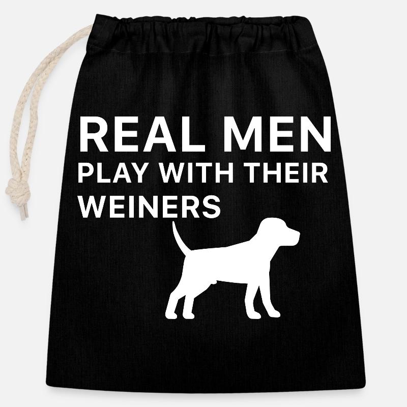 Chien Hund - Sac cadeau en coton avec cordon (25 x 30 cm) - noir