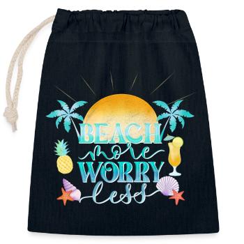 Beach More. Worry Less. - Closable cotton gift bag (25x30cm) - navy - Front