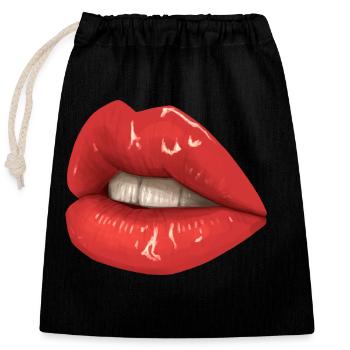 Lippen - Verschließbarer Geschenkbeutel aus Baumwolle (25x30cm) - Schwarz - Vorne