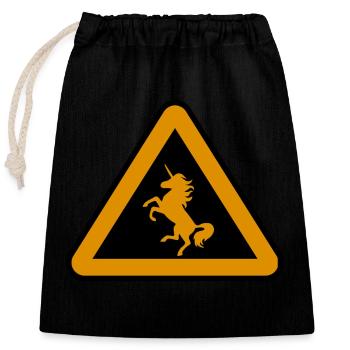 Attention unicorn, danger - Closable cotton gift bag (25x30cm) - black - Front