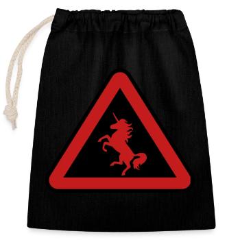 Attention unicorn, danger - Closable cotton gift bag (25x30cm) - black - Front