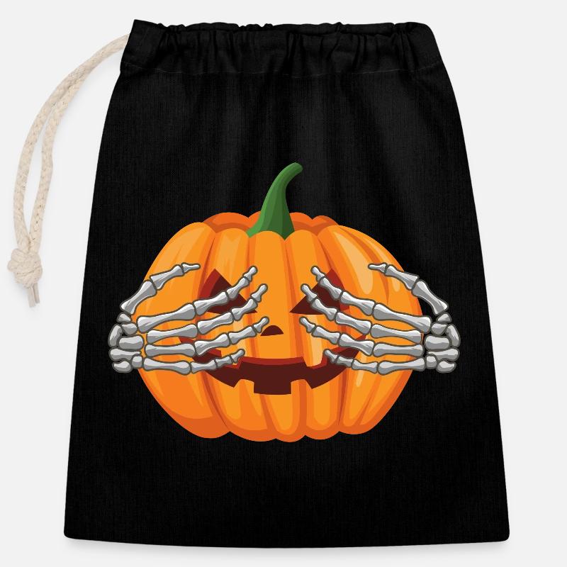 Helloween Style Kürbis - Verschließbarer Geschenkbeutel aus Baumwolle (25x30cm) - Schwarz