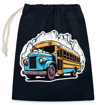 Bus / school bus / yellow / comic / old school - Closable cotton gift bag (25x30cm) - navy - Front