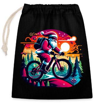 Santa VTT Néon - Sac cadeau en coton avec cordon (25 x 30 cm) - noir - Devant