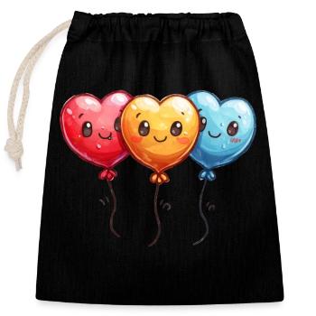 Ballon Herzen auch für Kinder und Geburtstage - Verschließbarer Geschenkbeutel aus Baumwolle (25x30cm) - Schwarz - Vorne