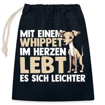 Hund Whippet - Verschließbarer Geschenkbeutel aus Baumwolle (25x30cm) - Navy - Vorne