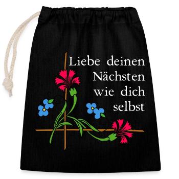 Nächstenliebe 2 - Verschließbarer Geschenkbeutel aus Baumwolle (25x30cm) - Schwarz - Vorne