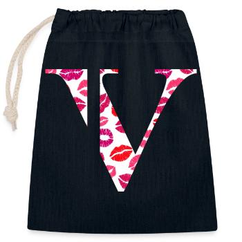 Lettre v bisous - Sac cadeau en coton avec cordon (25 x 30 cm) - bleu marine - Devant