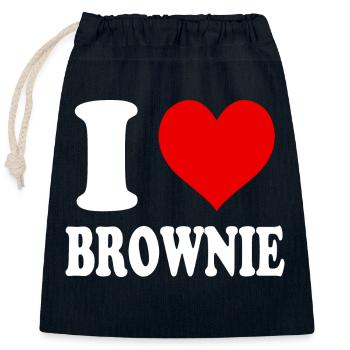 Ich liebe Brownie-Herz Lustig Witzig - Verschließbarer Geschenkbeutel aus Baumwolle (25x30cm) - Navy - Vorne