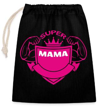 SUPER MAMA - Sac cadeau en coton avec cordon (25 x 30 cm) - noir - Devant