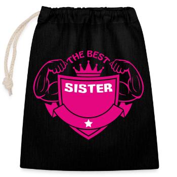 THE BEST SISTER - Closable cotton gift bag (25x30cm) - black - Front