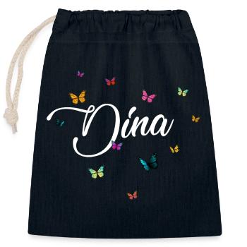 DINA - Girl Name with Colorful Butterflies - Closable cotton gift bag (25x30cm) - navy - Front