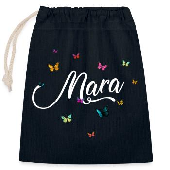 MARA - Mädchen Name mit bunten Schmetterlingen - Verschließbarer Geschenkbeutel aus Baumwolle (25x30cm) - Navy - Vorne
