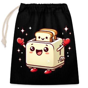 Grille-pain heureux avec des ondes positives - Sac cadeau en coton avec cordon (25 x 30 cm) - noir - Devant