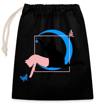 The cat Leonardo Da Vinci style with heart - Closable cotton gift bag (25x30cm) - black - Front