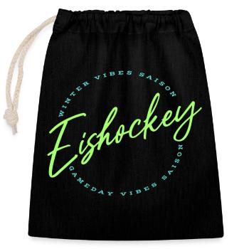 Eishockey Fans Pucks Helm Spruch Neon Hockey Fun - Verschließbarer Geschenkbeutel aus Baumwolle (25x30cm) - Schwarz - Vorne