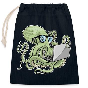 Ordinateur portable Octopus - Sac cadeau en coton avec cordon (25 x 30 cm) - bleu marine - Devant