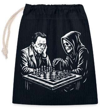 Albert Camus spielt Schach mit Sensenmann - Verschließbarer Geschenkbeutel aus Baumwolle (25x30cm) - Navy - Vorne