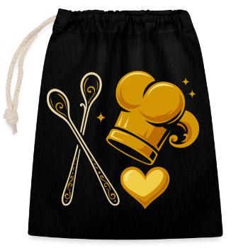Toque de chef dorée avec cuillères en bois - Sac cadeau en coton avec cordon (25 x 30 cm) - noir - Devant