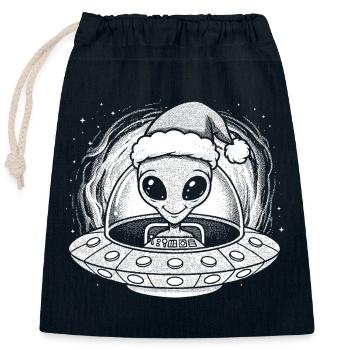 Des extraterrestres hivernaux chez le Père Noël OVNI - Sac cadeau en coton avec cordon (25 x 30 cm) - bleu marine - Devant