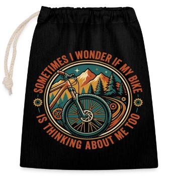 Sentier Abenteuer de vélo de VTT en épicéa - Sac cadeau en coton avec cordon (25 x 30 cm) - noir - Devant