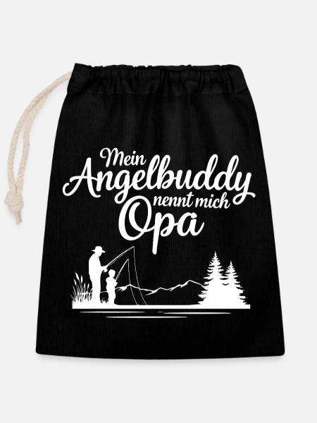 Angeln mit Opa - Verschließbarer Geschenkbeutel aus Baumwolle (25x30cm) - Schwarz