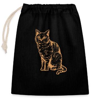 Katze - Verschließbarer Geschenkbeutel aus Baumwolle (25x30cm) - Schwarz - Vorne