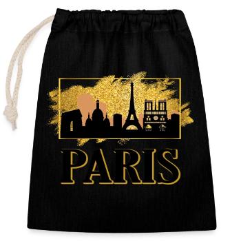 Paris France France Skyline Eiffel Tower Gold - Closable cotton gift bag (25x30cm) - black - Front