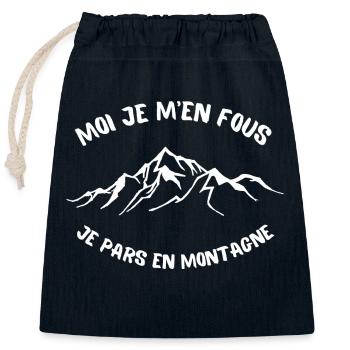 moi j'men fous je pars en montagne - Sac cadeau en coton avec cordon (25 x 30 cm) - bleu marine - Devant
