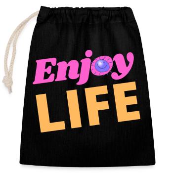 ENJOY LIFE - Closable cotton gift bag (25x30cm) - black - Front