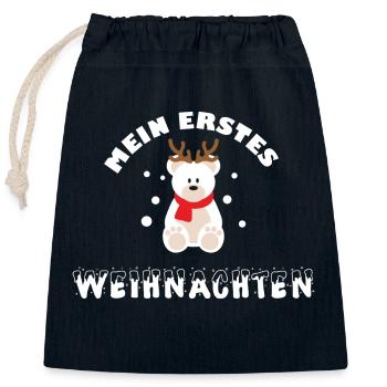Mein erstes Weihnachten mit süßem Bären - Verschließbarer Geschenkbeutel aus Baumwolle (25x30cm) - Navy - Vorne