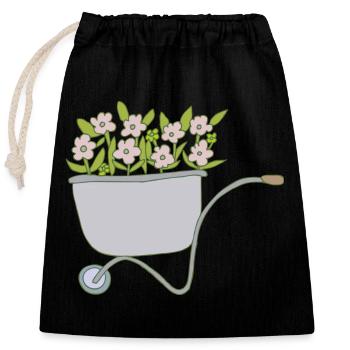 Wheelbarrows Flowers - Closable cotton gift bag (25x30cm) - black - Front