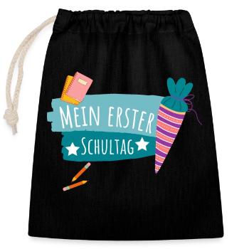 MEIN ERSTER SCHULTAG - Verschließbarer Geschenkbeutel aus Baumwolle (25x30cm) - Schwarz - Vorne