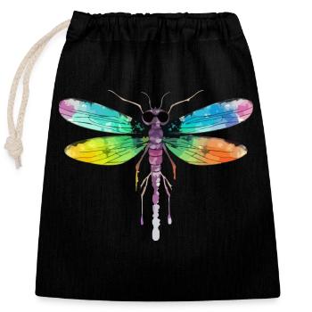 Mia la libellule - Sac cadeau en coton avec cordon (25 x 30 cm) - noir - Devant