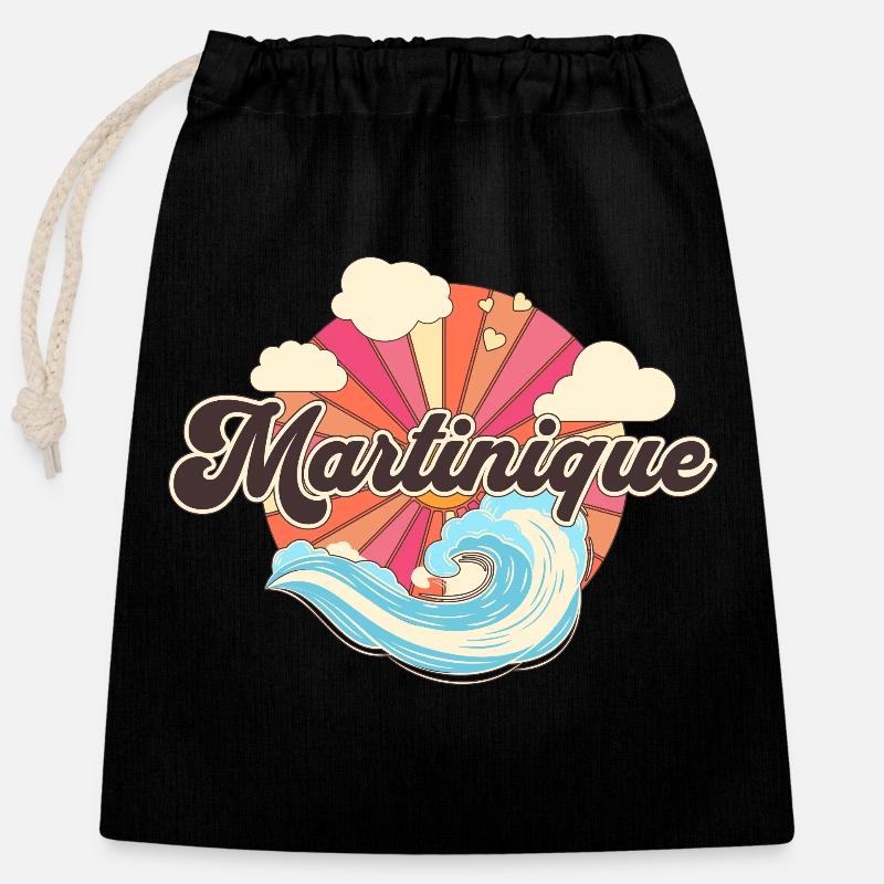 Martinique Caribbean Retro 80s Beach - Closable cotton gift bag (25x30cm) - black