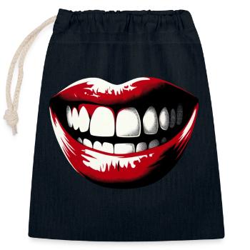 Lachende Lippen | Glücklich sein - Verschließbarer Geschenkbeutel aus Baumwolle (25x30cm) - Navy - Vorne