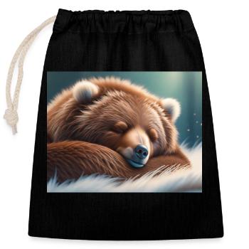 Niedliche Tiere im Winterschlaf – Braunbär - Verschließbarer Geschenkbeutel aus Baumwolle (25x30cm) - Schwarz - Vorne