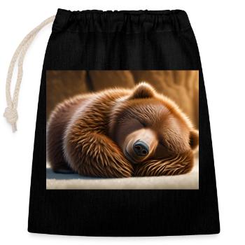 Cute animals doing hibernation – brown bear - Closable cotton gift bag (25x30cm) - black - Front