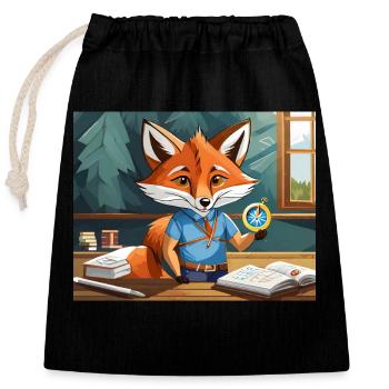 cute little fiend fox geography class - Closable cotton gift bag (25x30cm) - black - Front