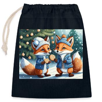 cute little fiend fox everyday life – cookies - Closable cotton gift bag (25x30cm) - navy - Front