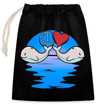 Baby Whale Fish Marine Mammal Kids Peace - Closable cotton gift bag (25x30cm) - black - Front