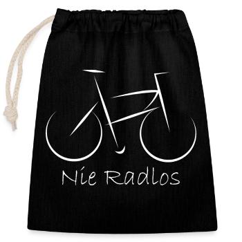 Nie Radlos - Fahrrad, Radsport, Bike - Verschließbarer Geschenkbeutel aus Baumwolle (25x30cm) - Schwarz - Vorne