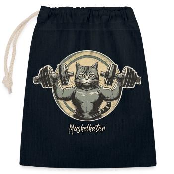 Pun ambiguous german expression - Muskelkater - Closable cotton gift bag (25x30cm) - navy - Front