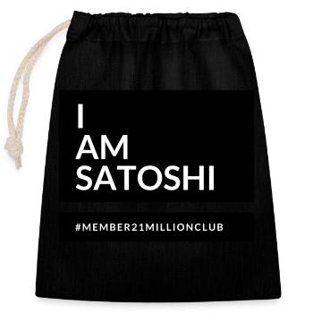 I am Satoshi - Closable cotton gift bag (25x30cm) - black - Front