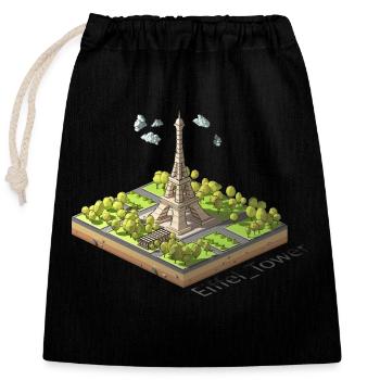 Geometrischer Low-Poly-Eiffelturm - Verschließbarer Geschenkbeutel aus Baumwolle (25x30cm) - Schwarz - Vorne