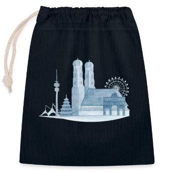 Horizon de Munich - Aquarelle peinte à la main - Sac cadeau en coton avec cordon (25 x 30 cm) - bleu marine - Devant