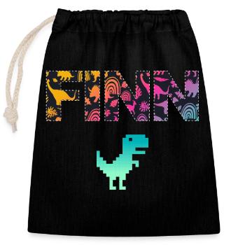 FINN - Schöner Jungen Name mit Dinosaurier - Verschließbarer Geschenkbeutel aus Baumwolle (25x30cm) - Schwarz - Vorne