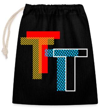 T Initial - Verschließbarer Geschenkbeutel aus Baumwolle (25x30cm) - Schwarz - Vorne